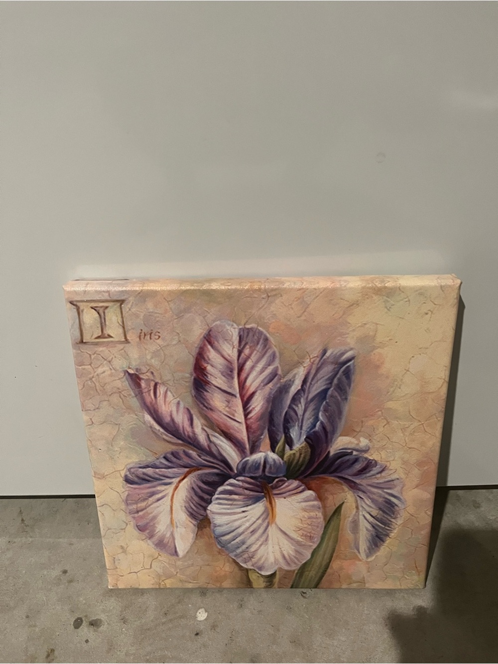 Hand-Painted Iris Wall Art Canvas in Purple and Cream